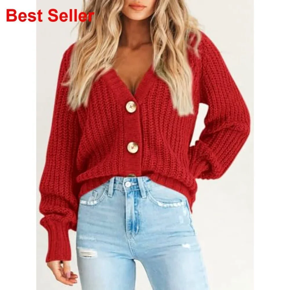 Chunky Knit Open Front Cardigan, Loose Fit, Long Sleeve, Button Sweater